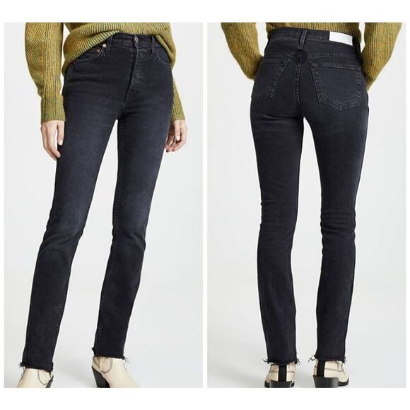 Re/Done Double Needle Long Jean Black sz 29 - Picture 1 of 6